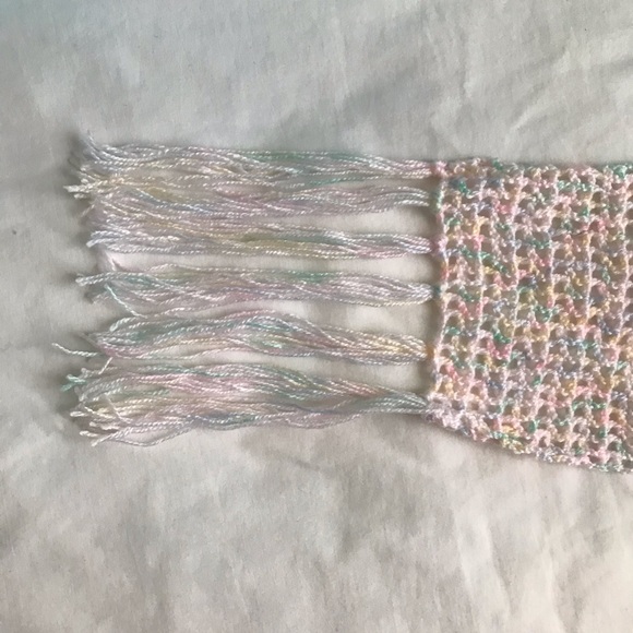 Rainbow Pastel Hand Knitted Fringed Scarf - Picture 2 of 4